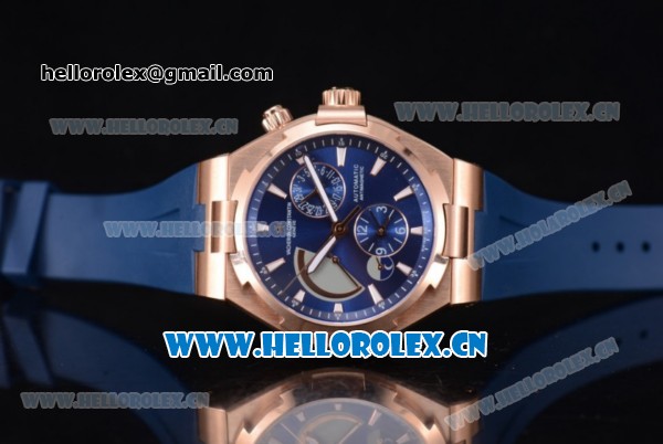 Vacheron Constantin Overseas Dual Time Asia ST30 Automatic Rose Gold Case with Blue Dial Stick Markers and Blue Rubber Strap - Click Image to Close